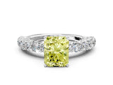 White gold Fancy Yellow Radiant Cut Diamond Solitaire Ring with Shared Prong Pavé Band and Four-Prong Setting_70