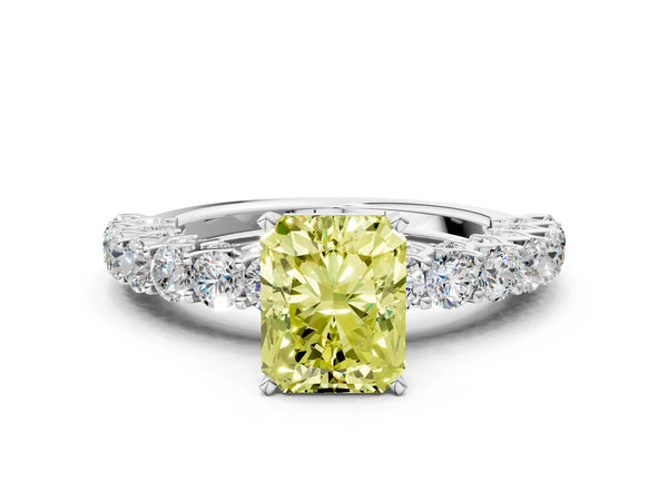 Platinum Radiant Cut Shared Prong Pave Engagement Ring Setting for Fancy Yellow Center