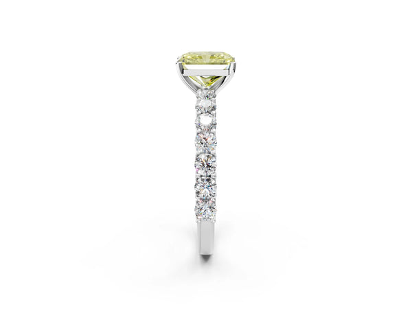 Platinum Radiant Cut Shared Prong Pave Engagement Ring Setting for Fancy Yellow Center