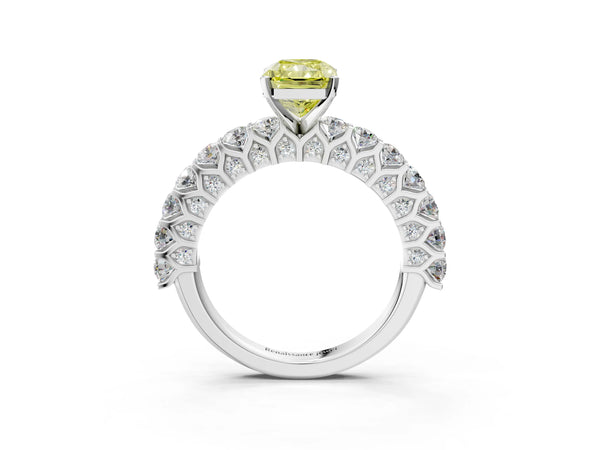 Platinum Radiant Cut Shared Prong Pave Engagement Ring Setting for Fancy Yellow Center