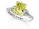 White gold Fancy Yellow Radiant Cut Diamond Solitaire Ring with Side Stones and Four-Prong Setting_86