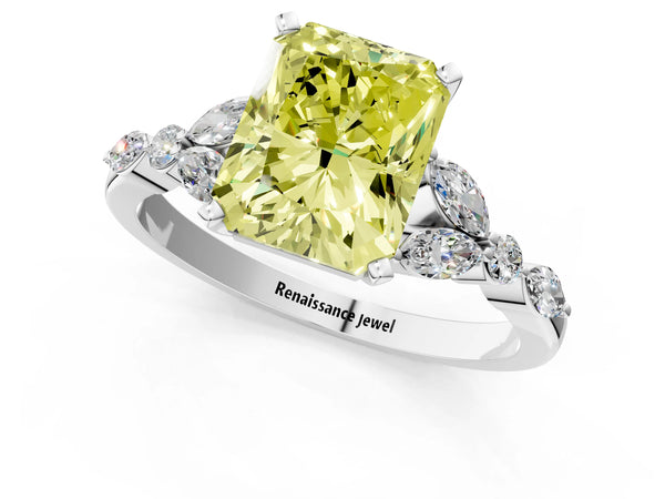 Sterling Silver Radiant Cut Engagement Ring Setting for Fancy Yellow Center - Design RJ-121