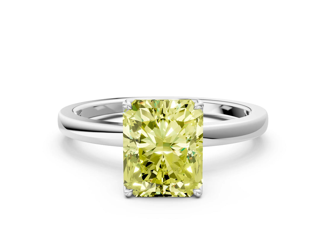 White gold Fancy Yellow Radiant Cut Diamond Solitaire Ring with Thin Band and Prong Setting_32