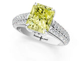 White gold Fancy Yellow Radiant Cut Diamond Solitaire Ring with Three-Row Pavé Band and Four-Prong Setting_50