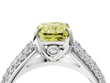 White gold Fancy Yellow Radiant Cut Diamond Solitaire Ring with Three-Row Pavé Band and Four-Prong Setting_53