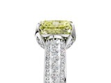 White gold Fancy Yellow Radiant Cut Diamond Solitaire Ring with Three-Row Pavé Band and Four-Prong Setting_54