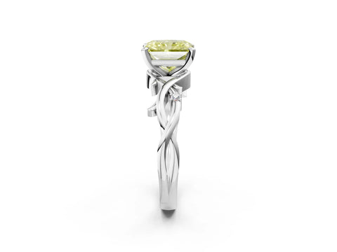 White gold Fancy Yellow Radiant Cut Diamond Solitaire Ring with Twisted Band and Prong Setting_266