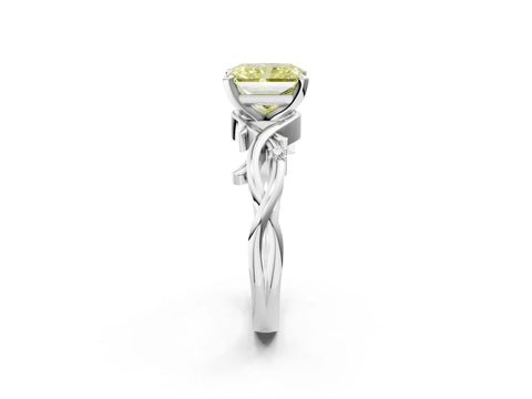 White gold Fancy Yellow Radiant Cut Diamond Solitaire Ring with Twisted Band and Prong Setting_269