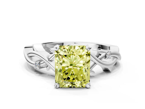 White gold Fancy Yellow Radiant Cut Diamond Solitaire Ring with Twisted Band and Prong Setting_271
