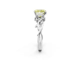 White gold Fancy Yellow Radiant Cut Diamond Solitaire Ring with Twisted Band and Prong Setting_272