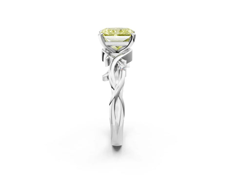 White gold Fancy Yellow Radiant Cut Diamond Solitaire Ring with Twisted Band and Prong Setting_273