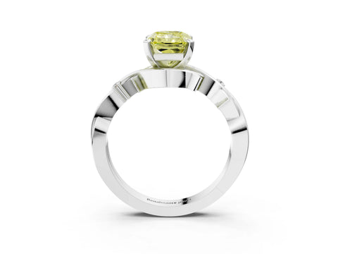 White gold Fancy Yellow Radiant Cut Diamond Solitaire Ring with Twisted Band and Prong Setting_273