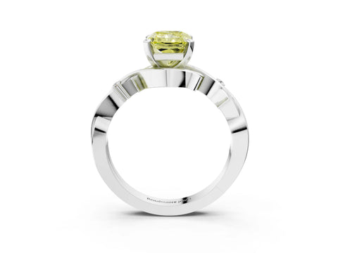 White gold Fancy Yellow Radiant Cut Diamond Solitaire Ring with Twisted Band and Prong Setting_274