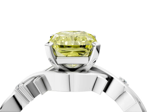 White gold Fancy Yellow Radiant Cut Diamond Solitaire Ring with Twisted Band and Prong Setting_274