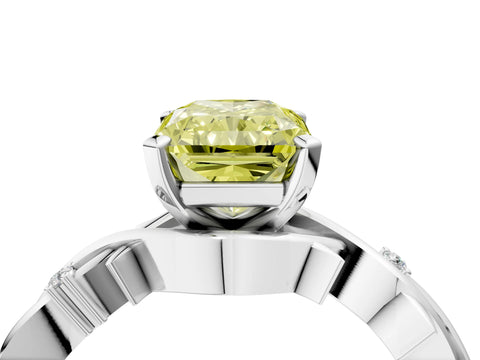 White gold Fancy Yellow Radiant Cut Diamond Solitaire Ring with Twisted Band and Prong Setting_280