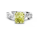 White gold Fancy Yellow Radiant Cut Diamond Solitaire Ring with Twisted Band and Prong Setting_288