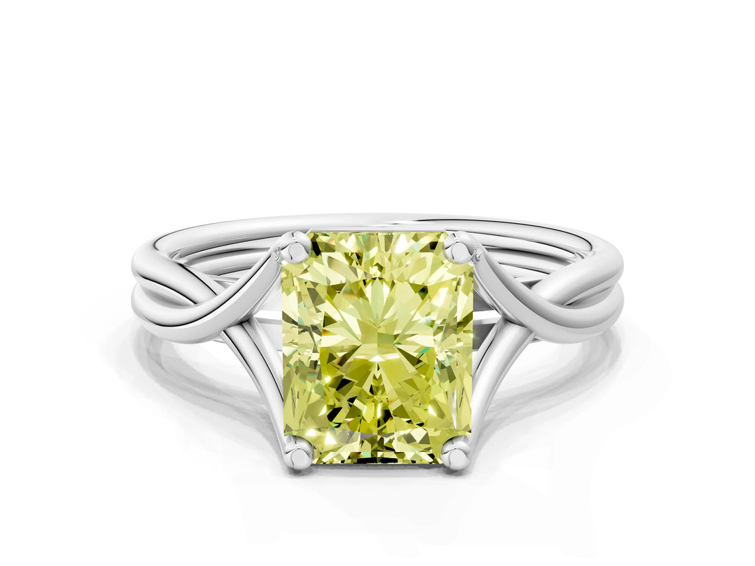 White gold Fancy Yellow Radiant Cut Diamond Solitaire Twist Band Prong Setting Ring_54