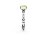 White gold Fancy Yellow Radiant  Cut Diamond Solitaire with Pave Band and Four-Prong Setting 3