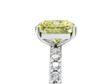 White gold Fancy Yellow Radiant  Cut Diamond Solitaire with Pave Band and Four-Prong Setting