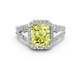 White gold Fancy Yellow Radiant Cut Diamond Split Shank Halo Ring with Four-Prong Setting_70
