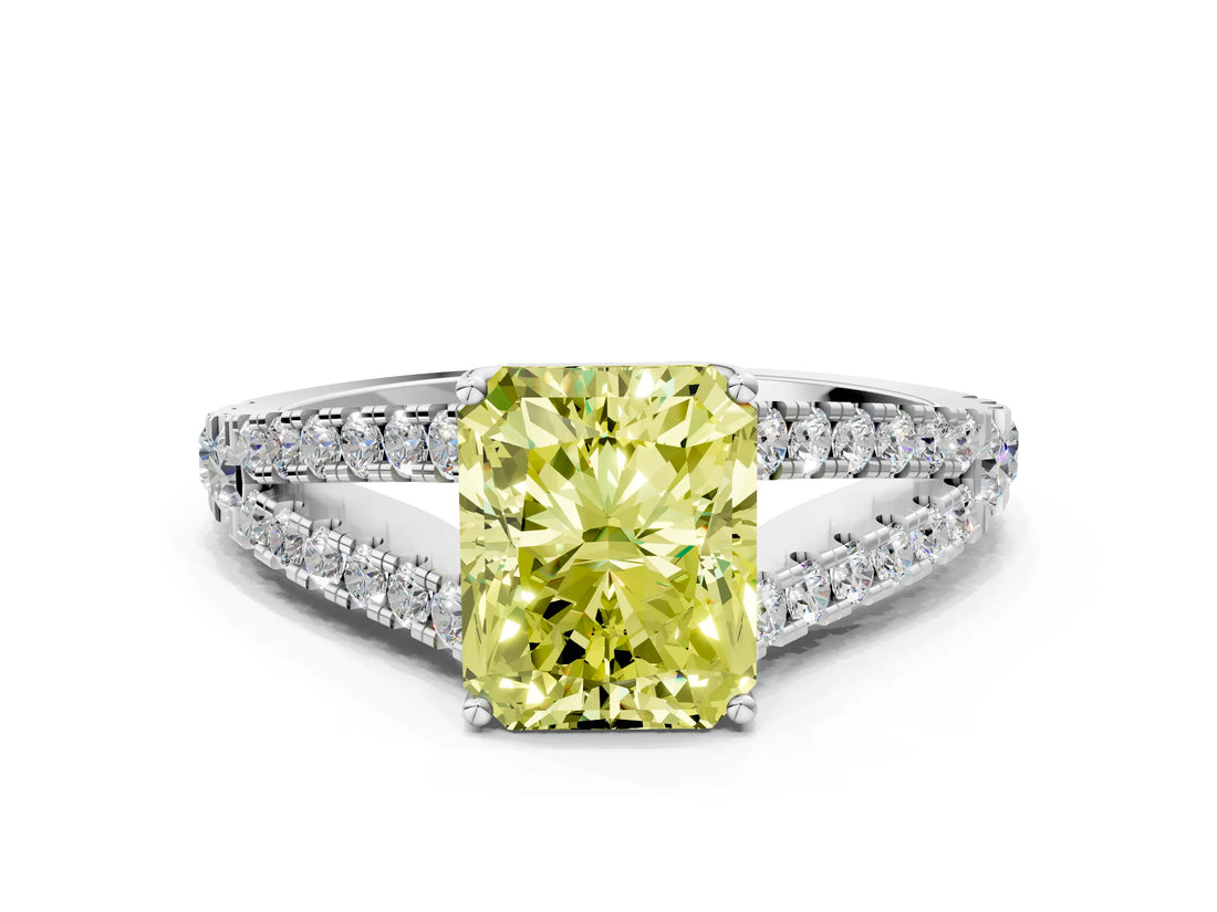 White gold Fancy Yellow Radiant Cut Diamond Split Shank Pavé Engagement Ring with Four-Prong Setting_73