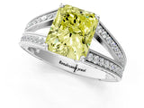White gold Fancy Yellow Radiant Cut Diamond Split Shank Ring with Pavé Band and Four-Prong Setting_53