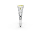 White gold Fancy Yellow Radiant Cut Diamond Split Shank Ring with Pavé Band and Four-Prong Setting_55