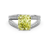 White gold Fancy Yellow Radiant Cut Diamond Split Shank Ring with Pavé Band and Four-Prong Setting_56