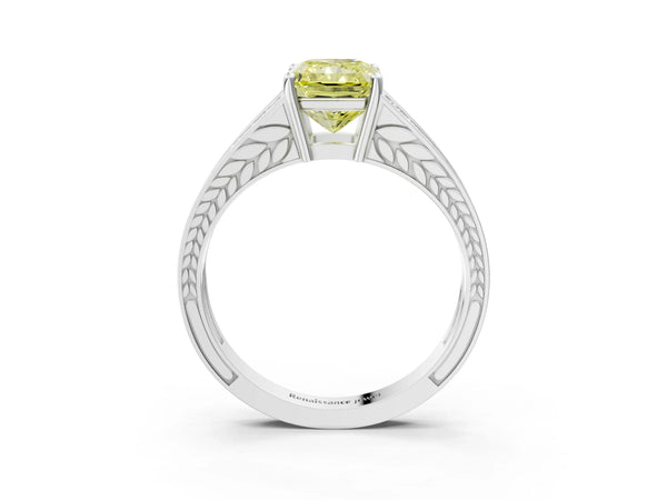 White Gold Radiant Cut Pave Split Shank Engagement Ring Setting for Fancy Yellow Center