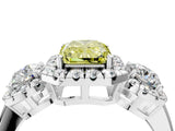 White gold Fancy Yellow Radiant Cut Diamond Three-Stone Halo Ring with Prong Setting and Pavé Accents_4