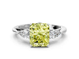 White gold Fancy Yellow Radiant Cut Diamond Three-Stone Ring with Pear  Side Stones and Prong Setting_144