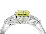 White gold Fancy Yellow Radiant Cut Diamond Three-Stone Ring with Pear  Side Stones and Prong Setting_147