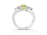 White gold Fancy Yellow Radiant Cut Diamond Three-Stone Ring with Prong Setting and Classic Band_102