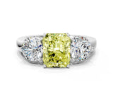 White gold Fancy Yellow Radiant Cut Diamond Three-Stone Ring with Prong Setting and Classic Band_99