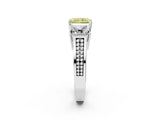 White gold Fancy Yellow Radiant Cut Diamond Three-Stone Ring with Prong Setting and Textured Band_14