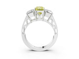 White gold Fancy Yellow Radiant Cut Diamond Three-Stone Ring with Prong Setting and Textured Band_15