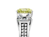 White gold Fancy Yellow Radiant Cut Diamond Three-Stone Ring with Prong Setting and Textured Band_17