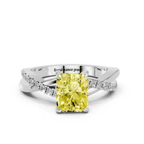 White gold Fancy Yellow Radiant  Cut Diamond Twist Band Solitaire with Prong Setting_11