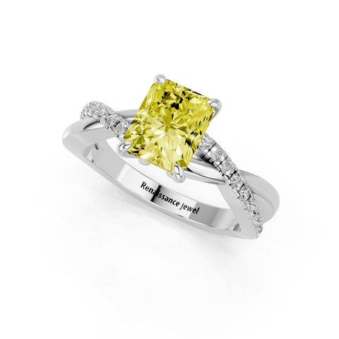 White gold Fancy Yellow Radiant  Cut Diamond Twist Band Solitaire with Prong Setting_3