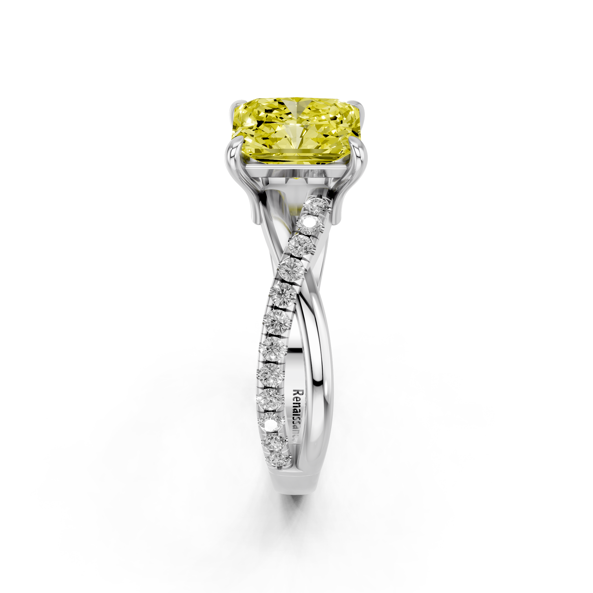White gold Fancy Yellow Radiant  Cut Diamond Twist Band Solitaire with Prong Setting_4
