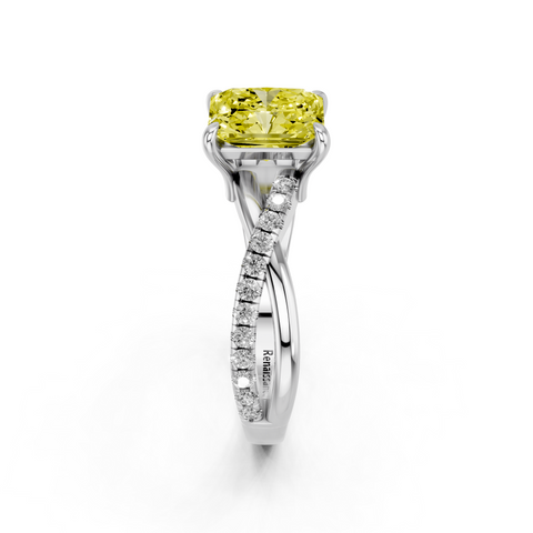 White gold Fancy Yellow Radiant  Cut Diamond Twist Band Solitaire with Prong Setting_4