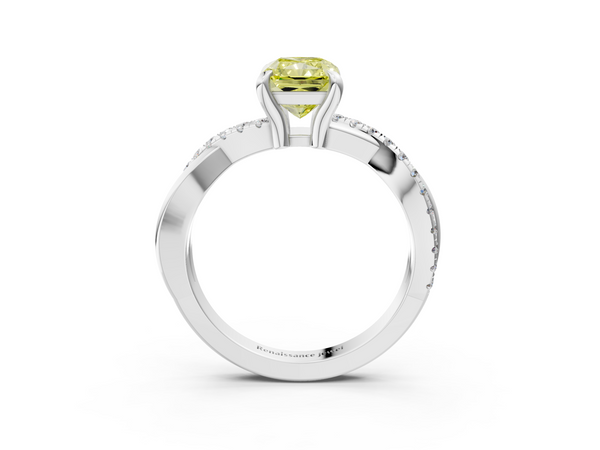 White gold Fancy Yellow Radiant  Cut Diamond Twist Band Solitaire with Prong Setting