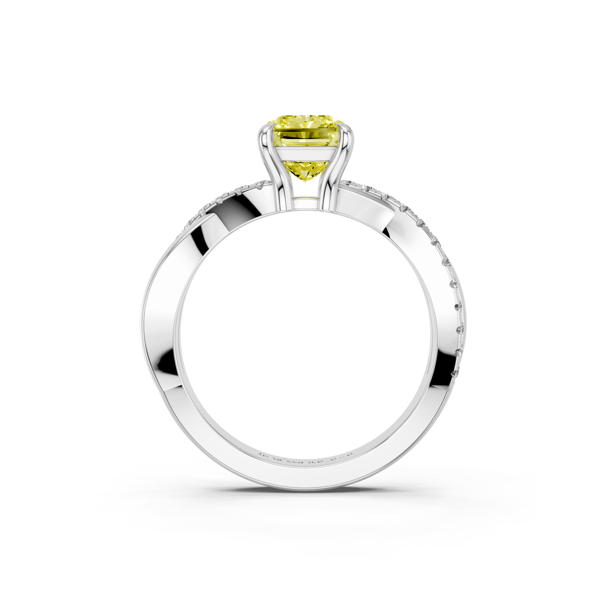 White gold Fancy Yellow Radiant  Cut Diamond Twist Band Solitaire with Prong Setting_5