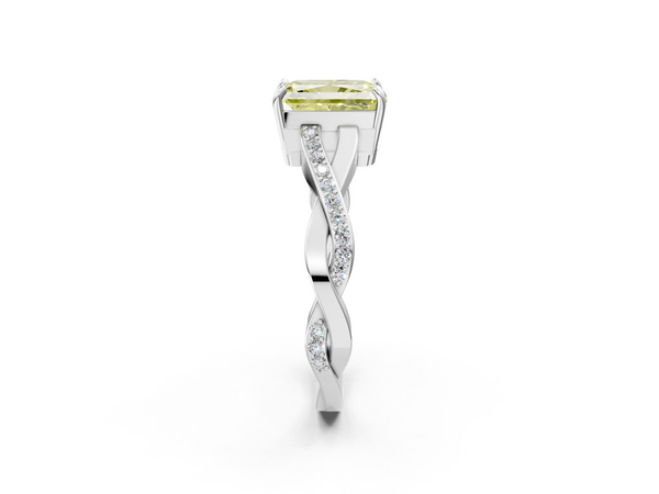 Platinum Fancy Yellow Radiant  Cut Diamond Twisted Band Engagement Ring with Prong Setting