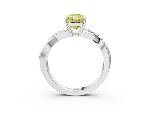 White gold Fancy Yellow Radiant  Cut Diamond Twisted Band with Pavé Setting and Four-Prong Setting