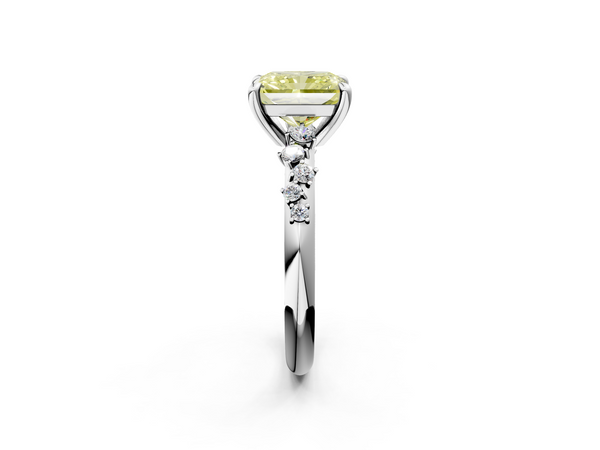 White gold Fancy Yellow Radiant  Cut Diamond Vine Band with Four-Prong Setting