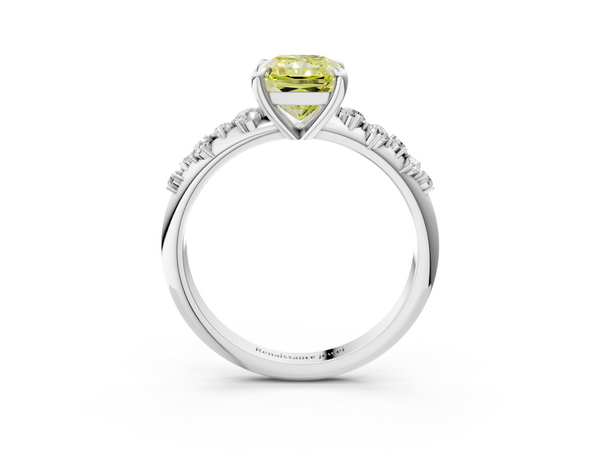 White gold Fancy Yellow Radiant  Cut Diamond Vine Band with Four-Prong Setting