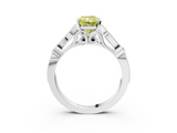 White gold Fancy Yellow Radiant  Cut Diamond with Milgrain Marquise and Bezel Accents on a Solitaire Band with Prong Setting_209