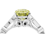 White gold Fancy Yellow Radiant  Cut Diamond with Milgrain Marquise and Bezel Accents on a Solitaire Band with Prong Setting_210