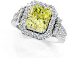 White gold Fancy Yellow Radiant  Cut Double Halo Diamond Engagement Ring with Pave Band and Four-Prong Setting_100